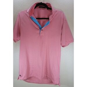 Greyson Mens Performance Polo Shirt Pink‎ White Stripe Golf Short Sleeve Small
